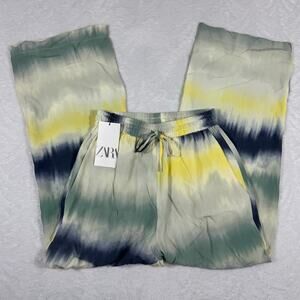 ZARA Fluid Tie-Dye Print Pants Women's XS Loose Fit Wide Leg Drawstring Waist